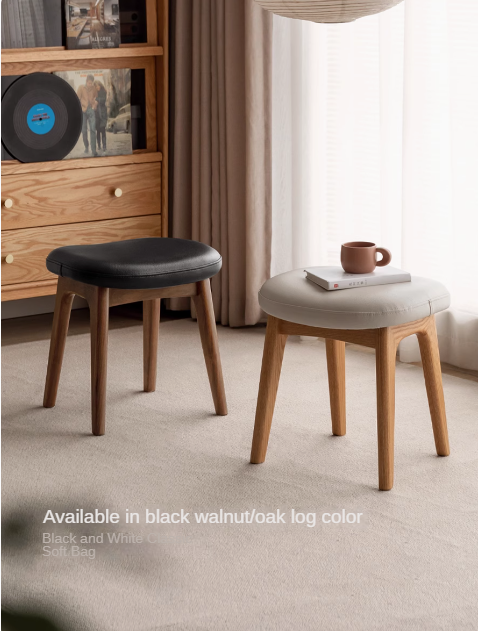 Oak, Cherry Solid Wood Makeup Soft Stool.