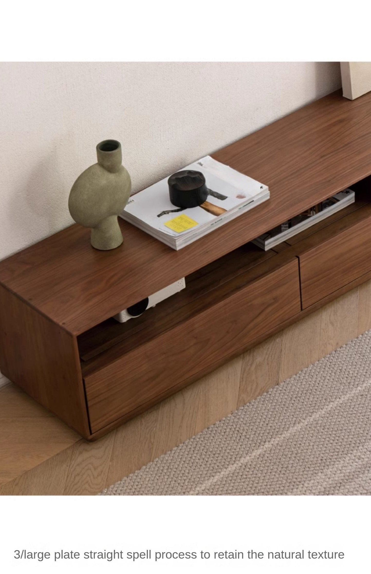 Black Walnut, Ash Solid Wood Large Capacity Floor TV Table