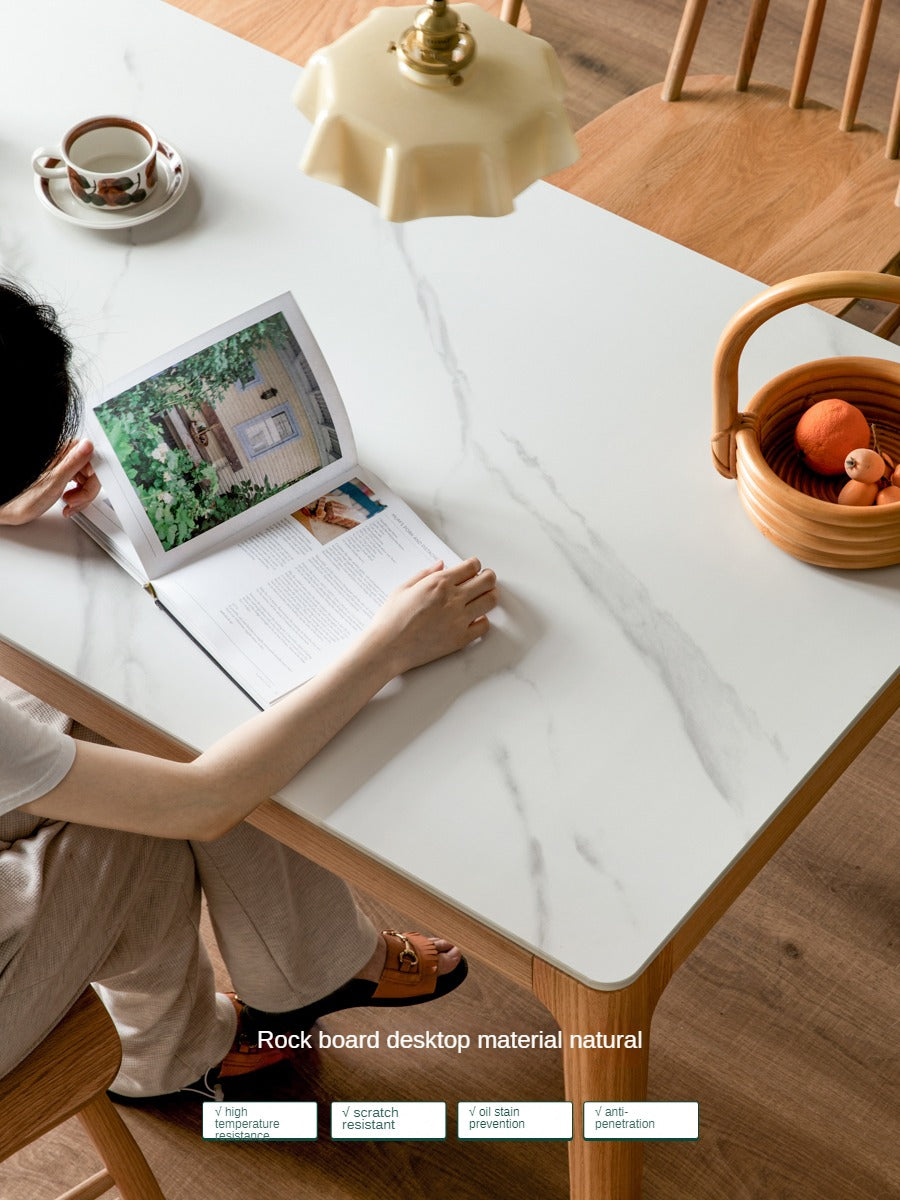 Oak, Ash Solid Wood Dining Table With Rock Slab Surface