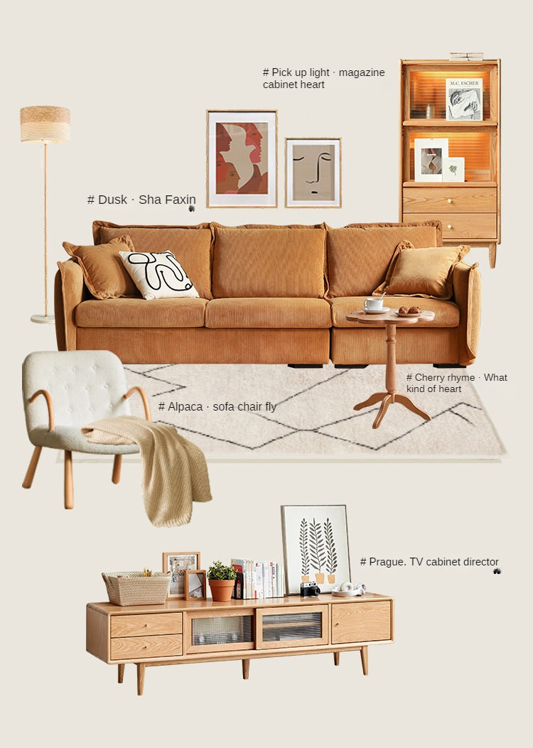 Oak, Ash Solid Wood Flip Door Side Cabinet LED Light.