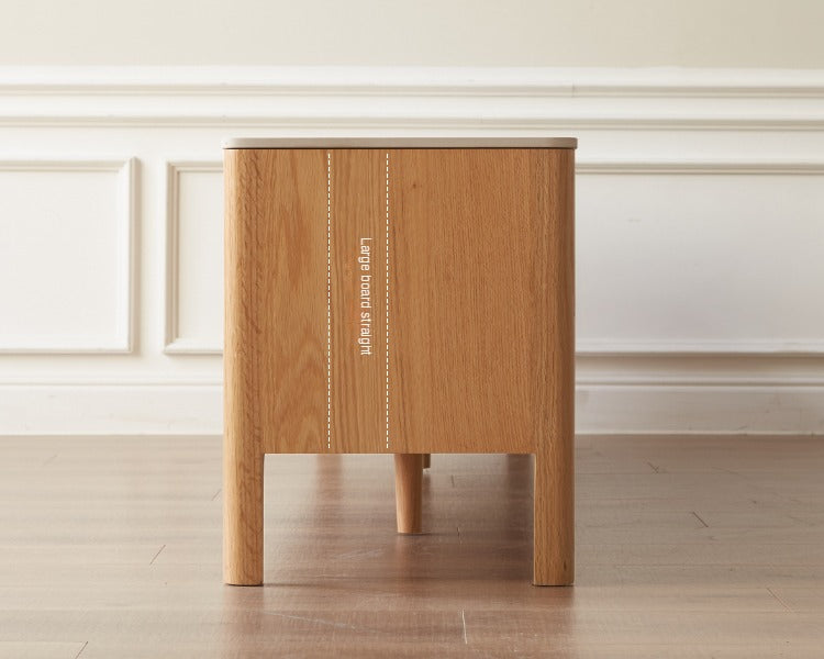 Solid Rubberwood, Oak Solid Wood TV Stand Slate Top.