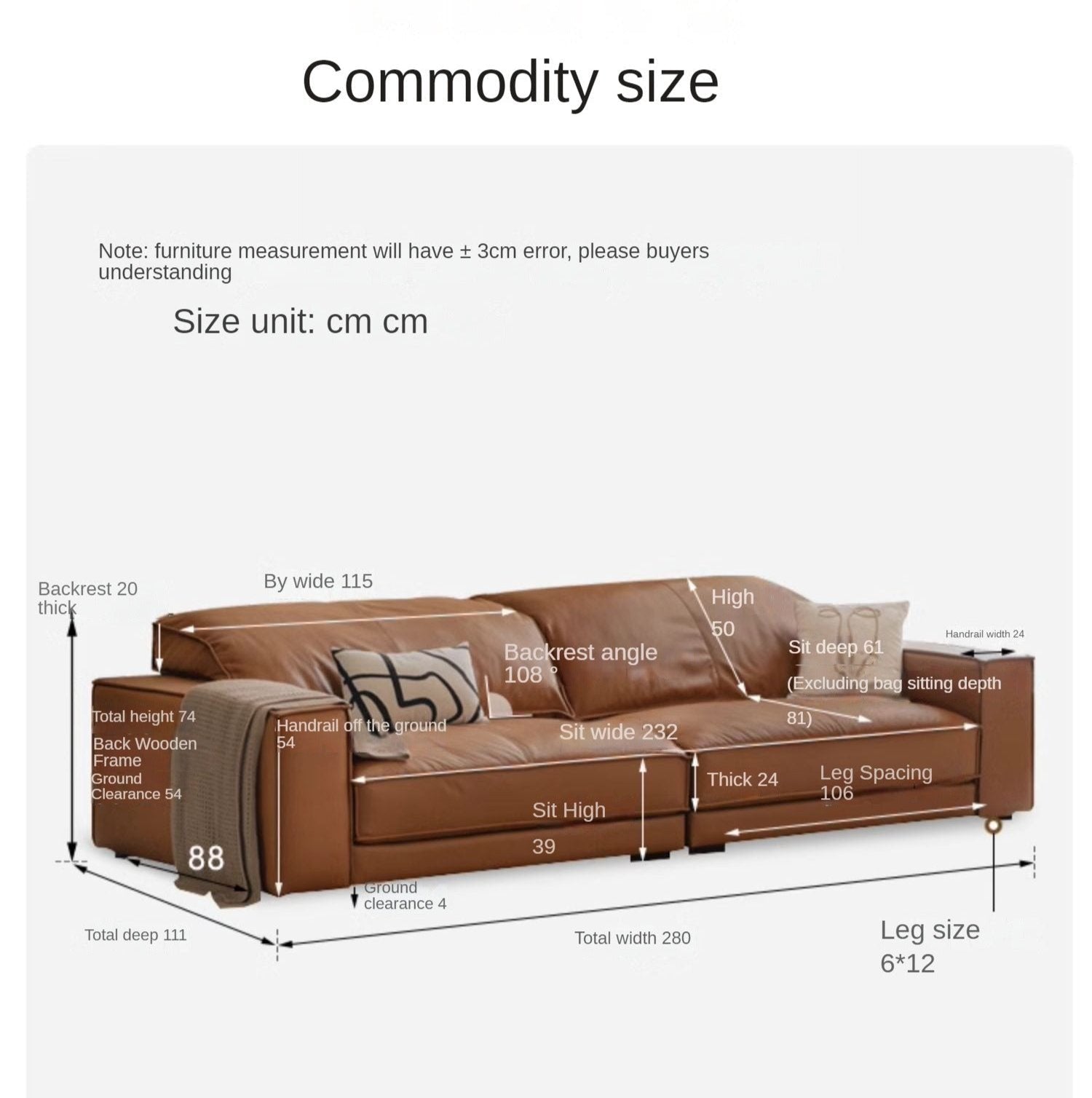 Leather Italian Top Layer Cowhide Sofa.