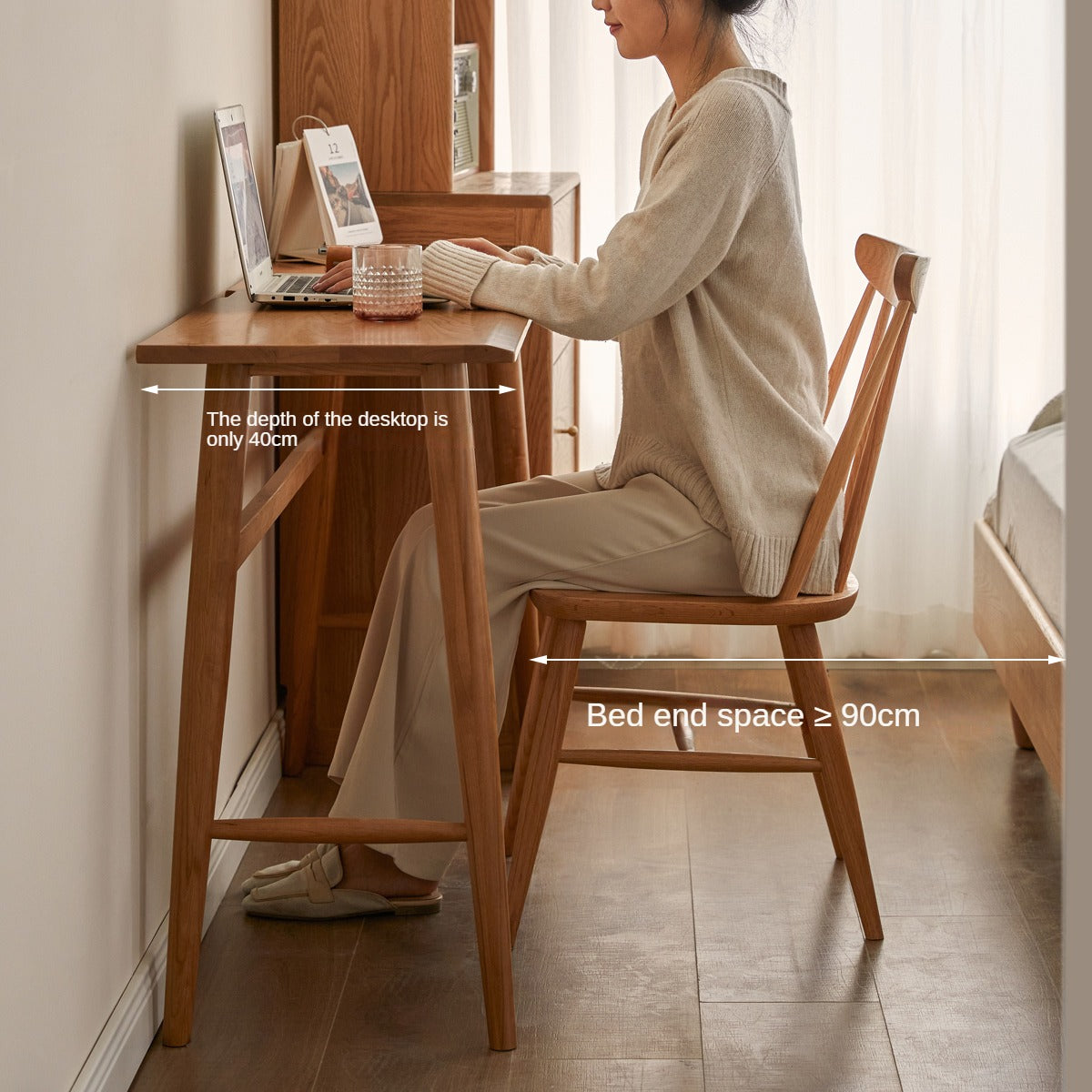 Cherry Wood Office Desk Narrow Vintage