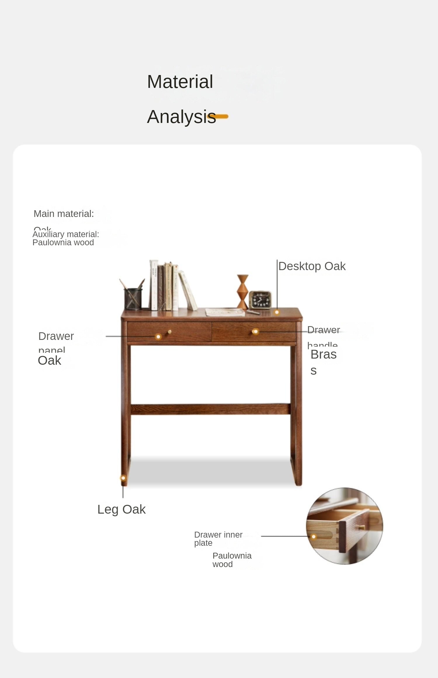 Oak Solid Wood Small Office Desk Walnut Color