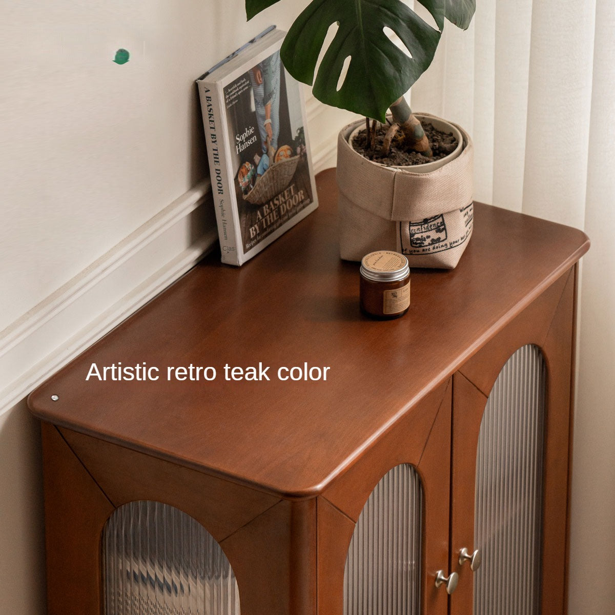 нет Poplar Solid Wood Side Cabinet French Retro Glass With Lights