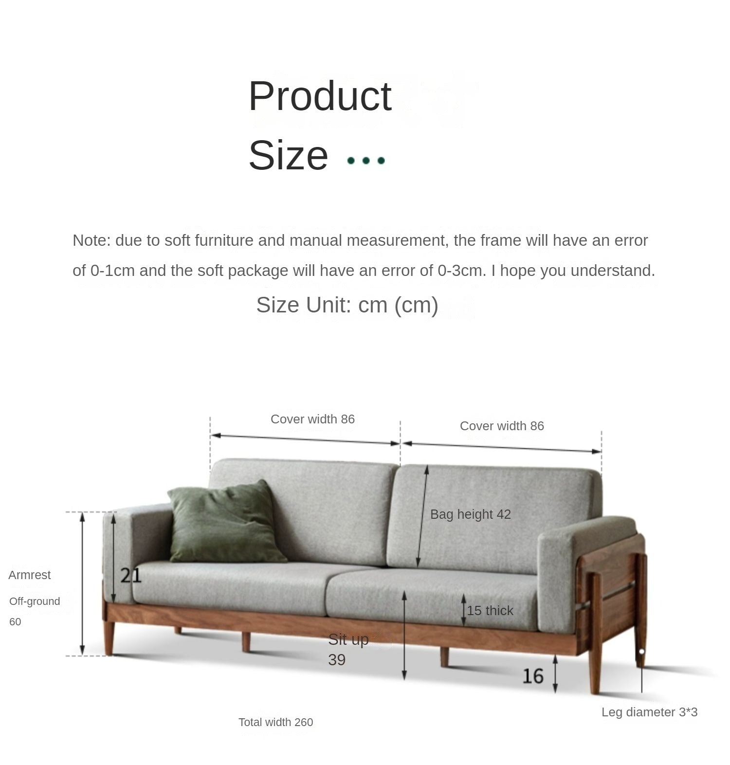 Black Walnut Solid Wood Fabric Sofa.