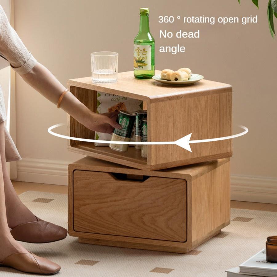Oak Solid Wood SideTable Rotating Nightstand.