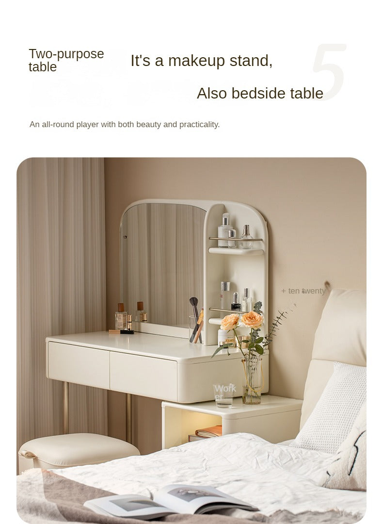 Poplar Solid Wood Dressing Table, Storage Cabinet Cream.