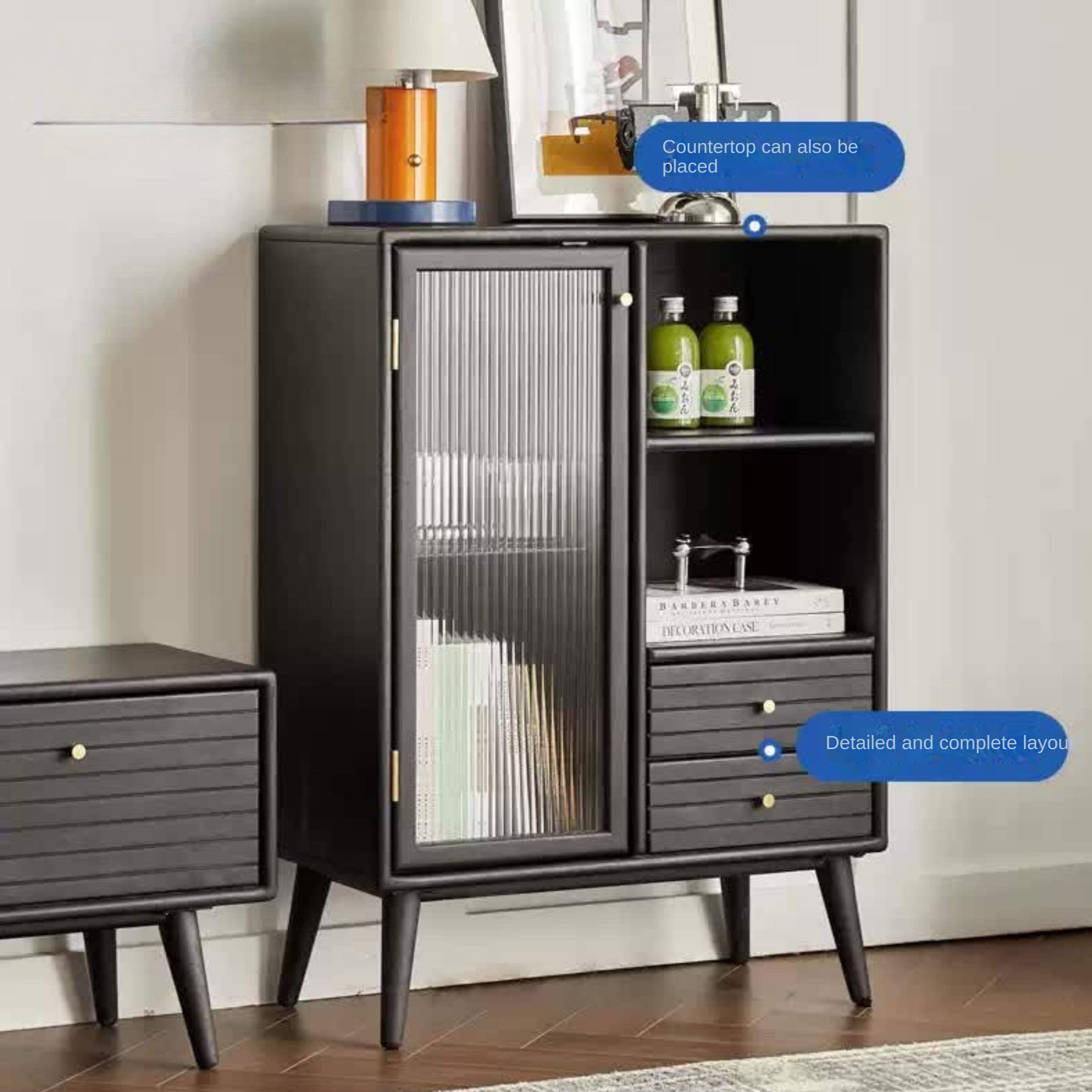 Solid Rubberwood Nordic Black Modern Sideboard