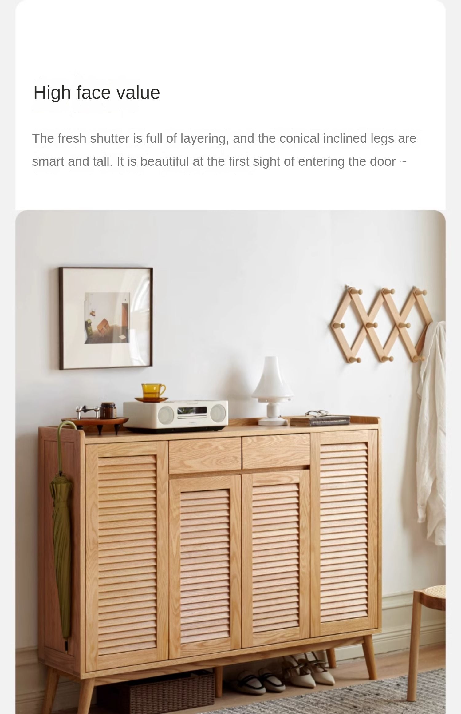 Oak Solid Wood Shutter Door Shoe Cabinet