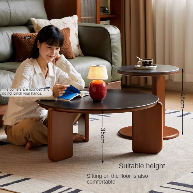 Poplar Solid Wood Rock Board Medieval Round Coffee Table