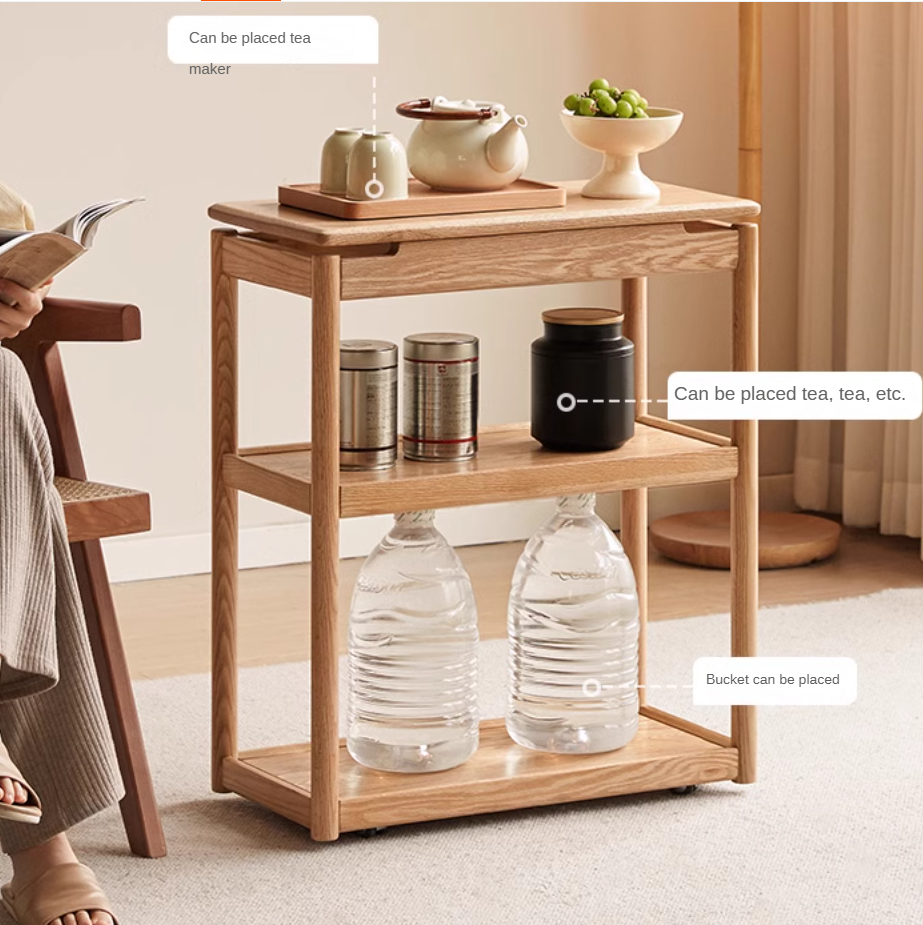 Oak, Ash Solid Wood Mobile Side Table