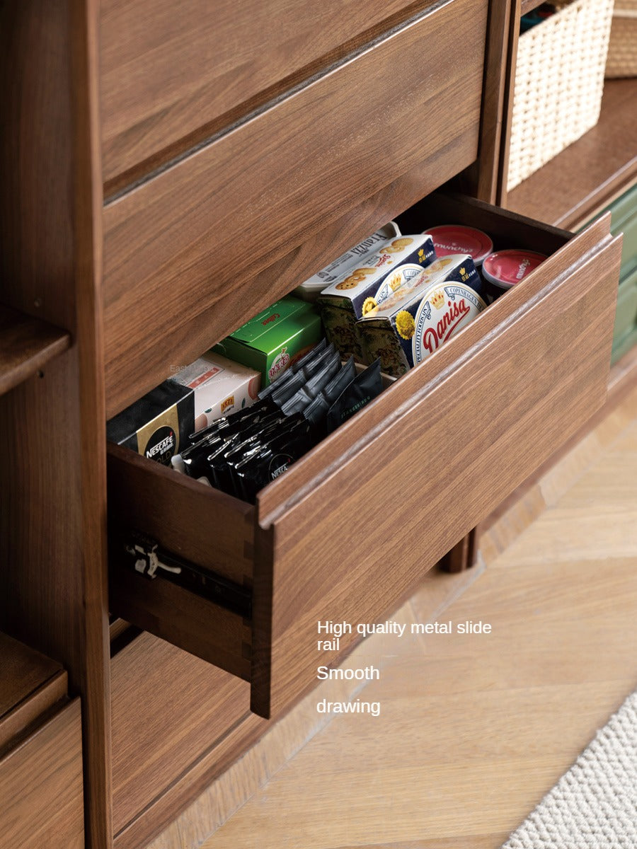 Black Walnut Solid Wood Bookcase Display Glass Door Storage Cabinet