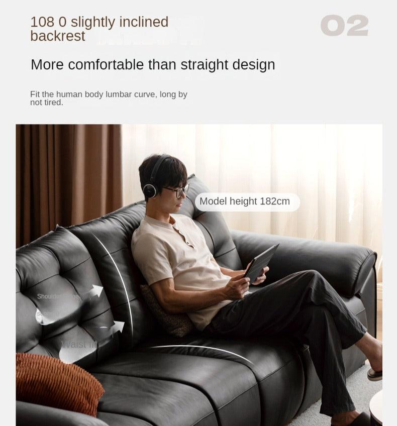 Genuine Leather Oversized Tufted Deep-Cushion Sofa