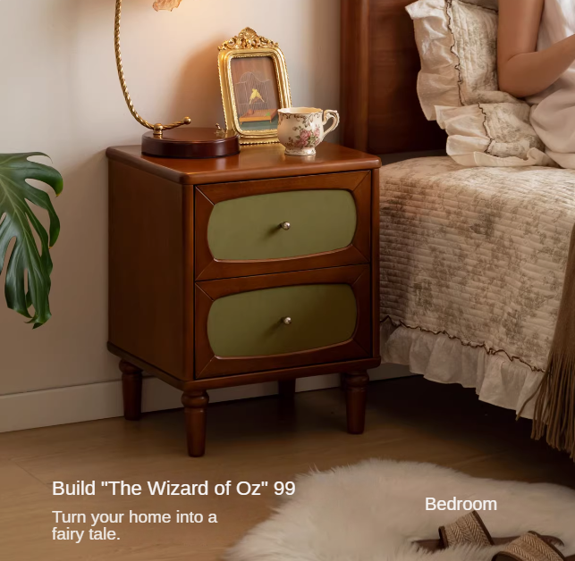 Poplar, Black Walnut Solid Wood French Retro Style Nightstand