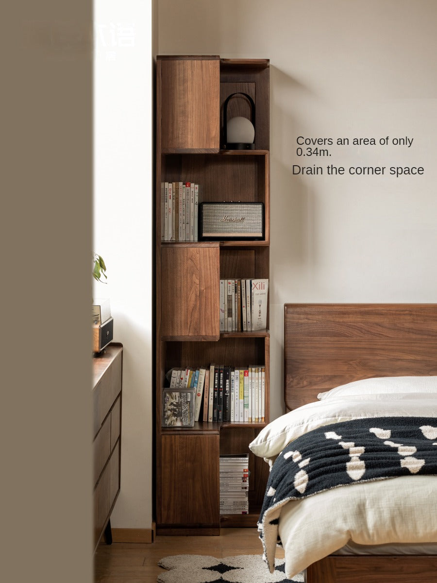 Sandalwood, Black Walnut Solid Wood Corner Storage Bookcase