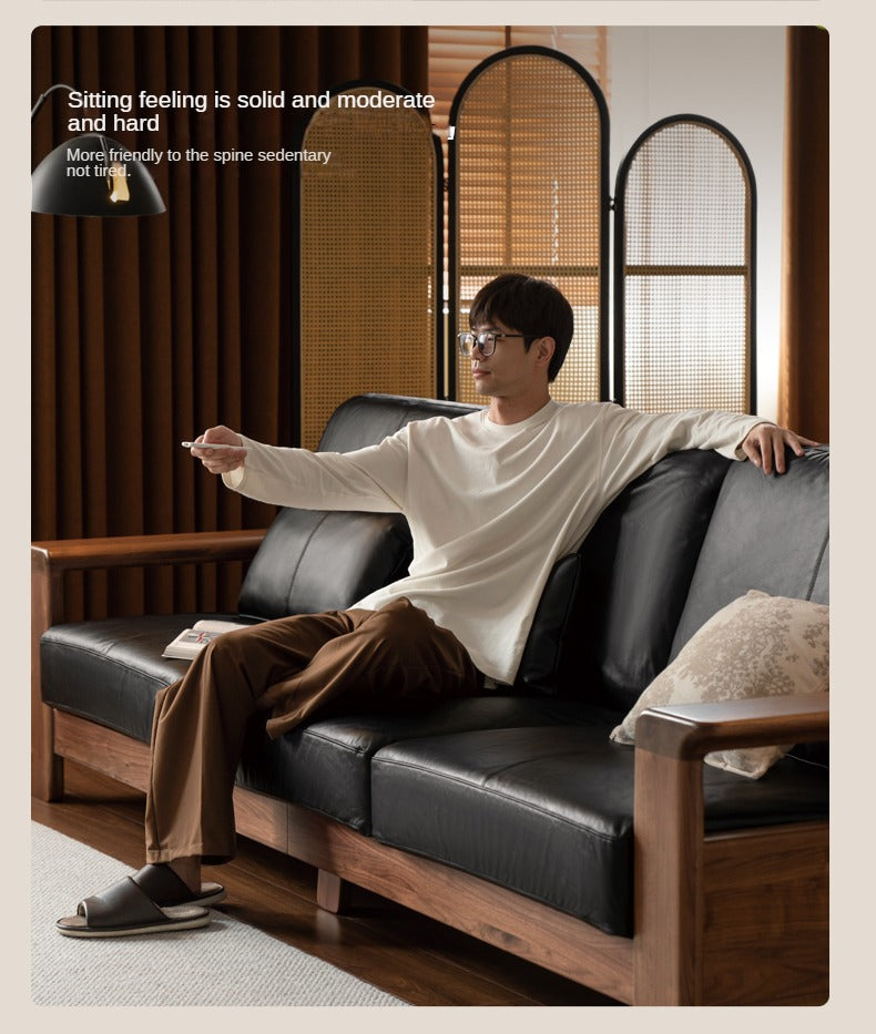 Black Walnut Solid Wood Modern Straight Sofa.