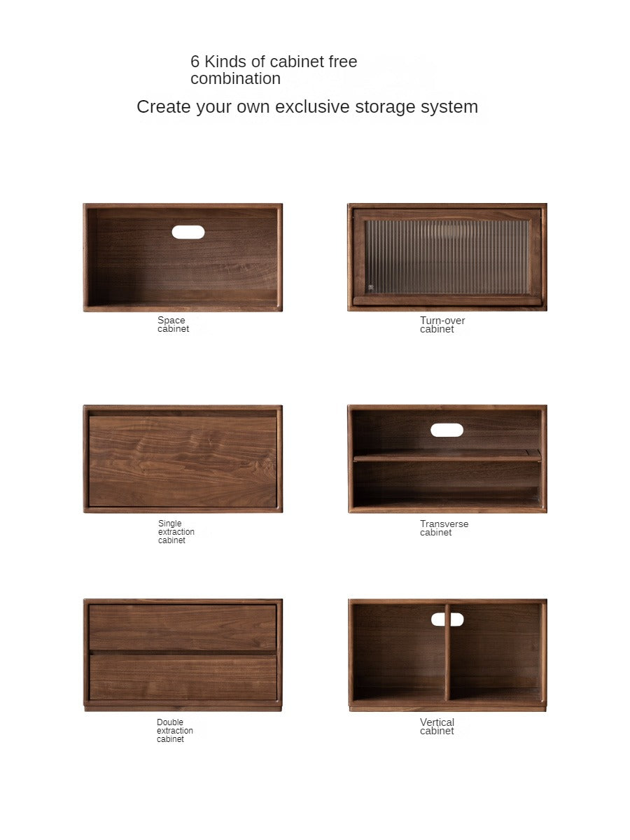 Black Walnut, Oak Solid Wood TV Cabinet Modern Module Combination Storage.