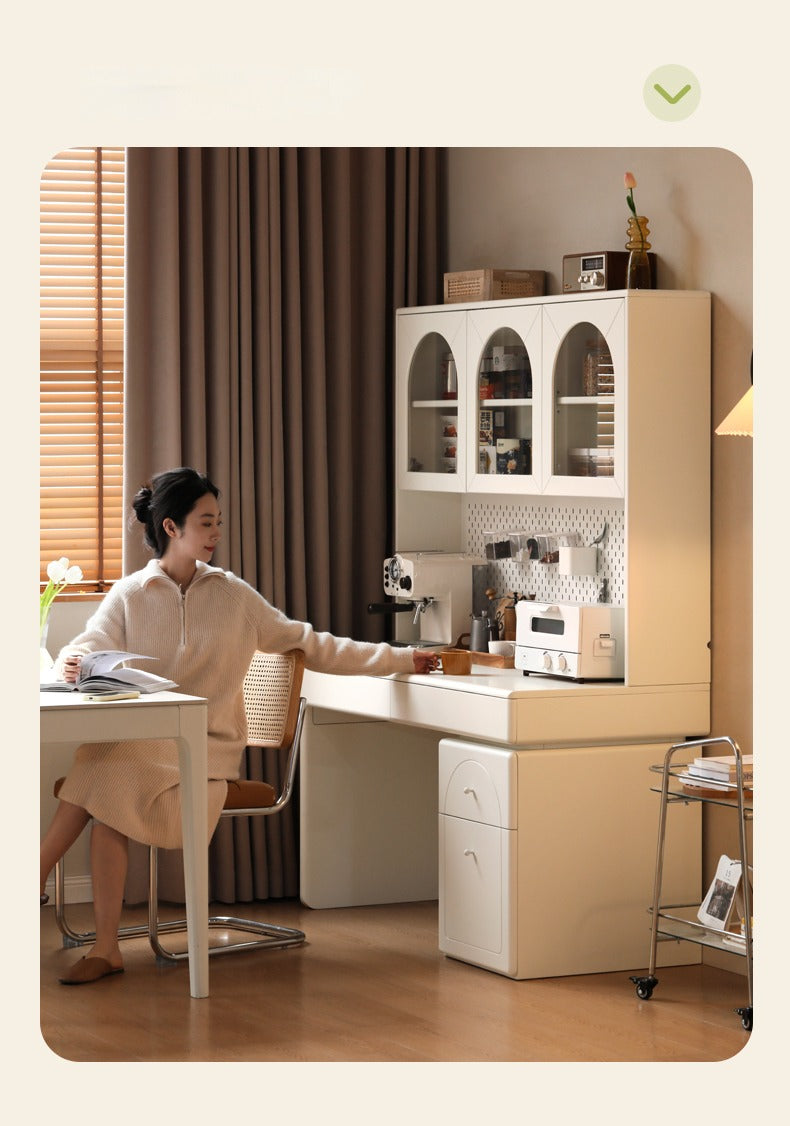 Solid RubberWood Wood Desk Bookshelf Integrated Study Table