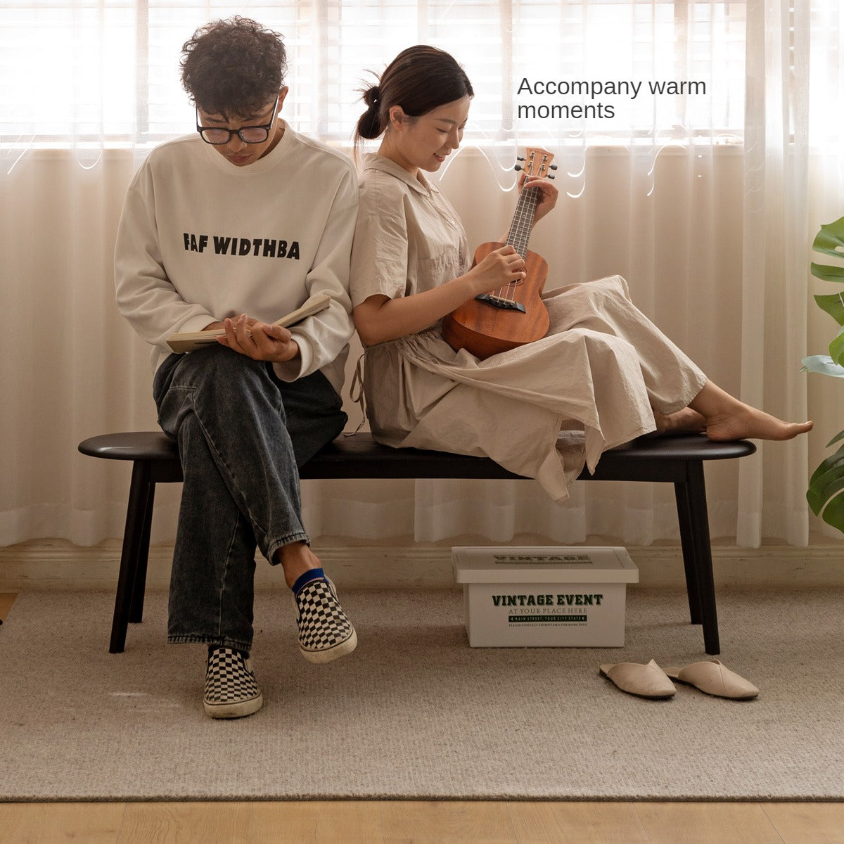 Oak Solid Wood Long Vintage Bench