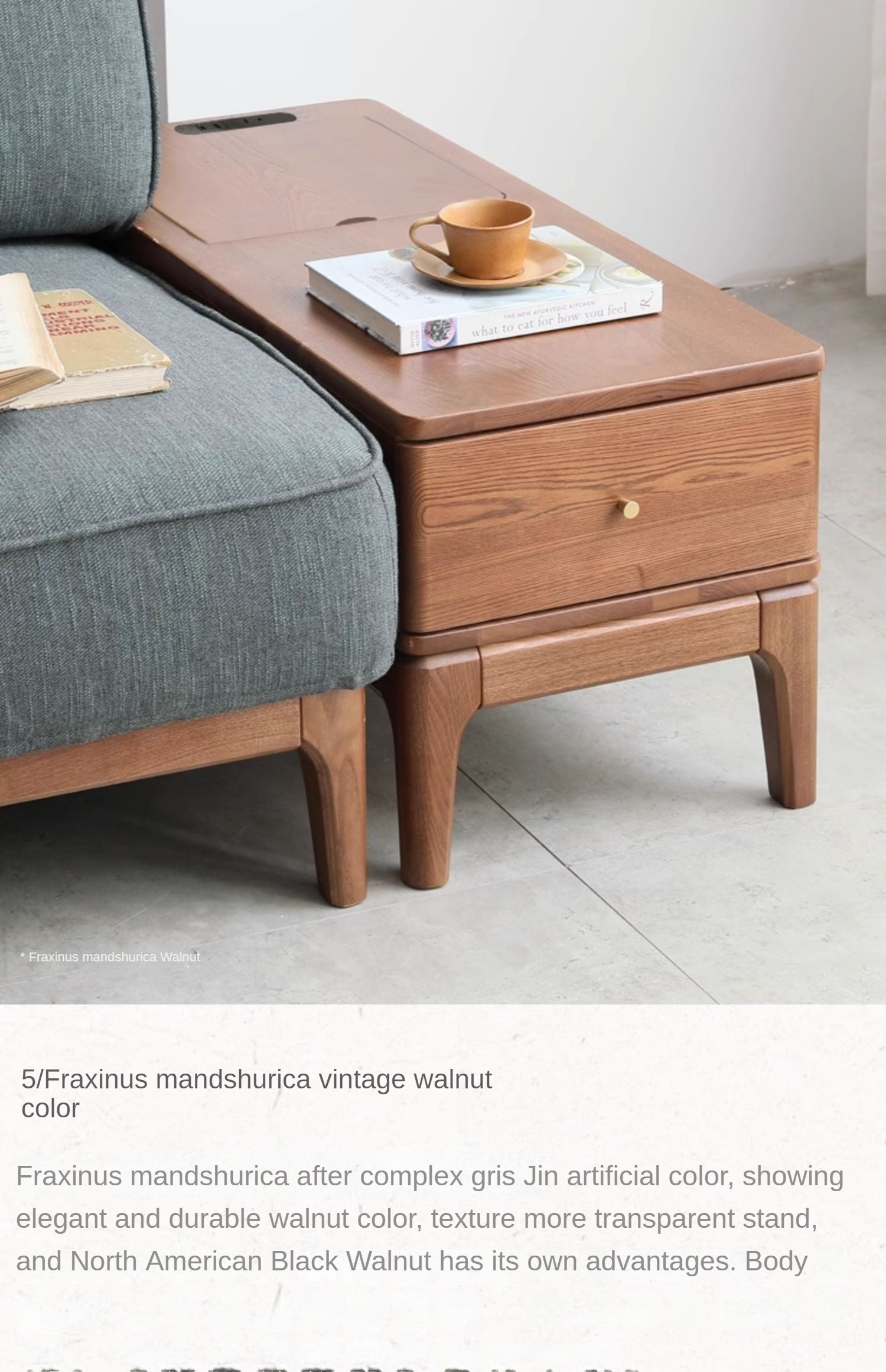 Black Walnut, Ash Solid Wood Fabric Chaise Longue Sofa.
