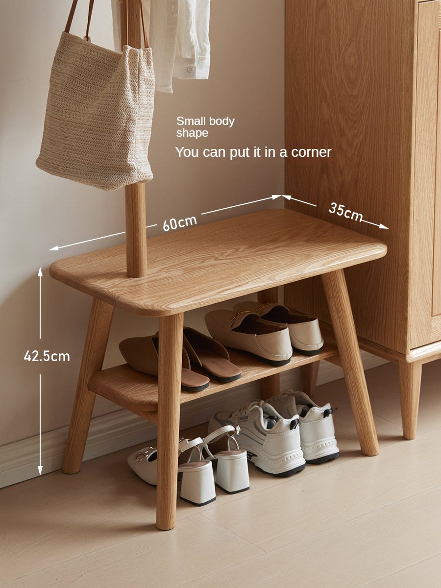 Oak Solid Wood Shoe Stool With Hanger
