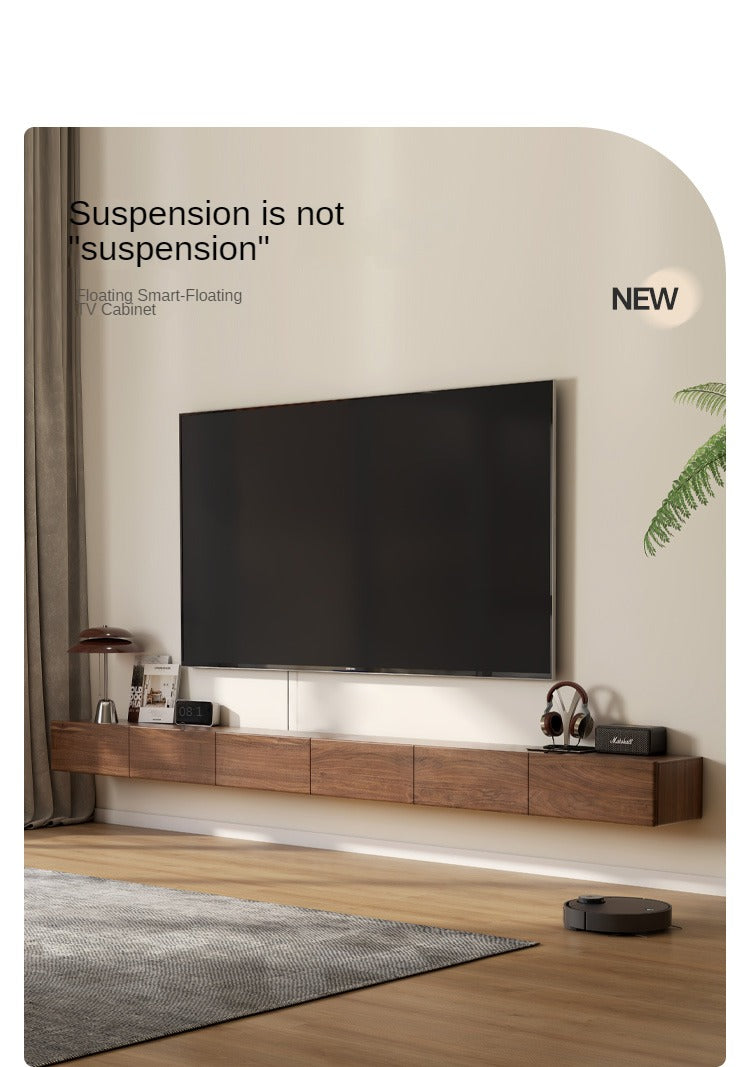 Black Walnut Solid Wood Wall-Mounted Suspended TV Cabinet