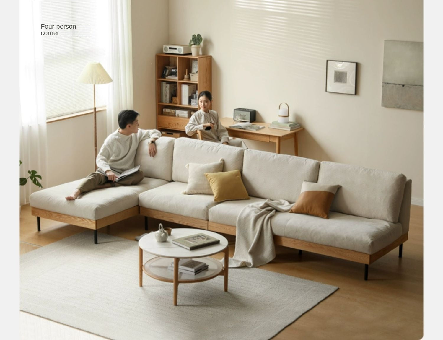 Oak Solid Wood Corner Down Sofa Japanese Style.