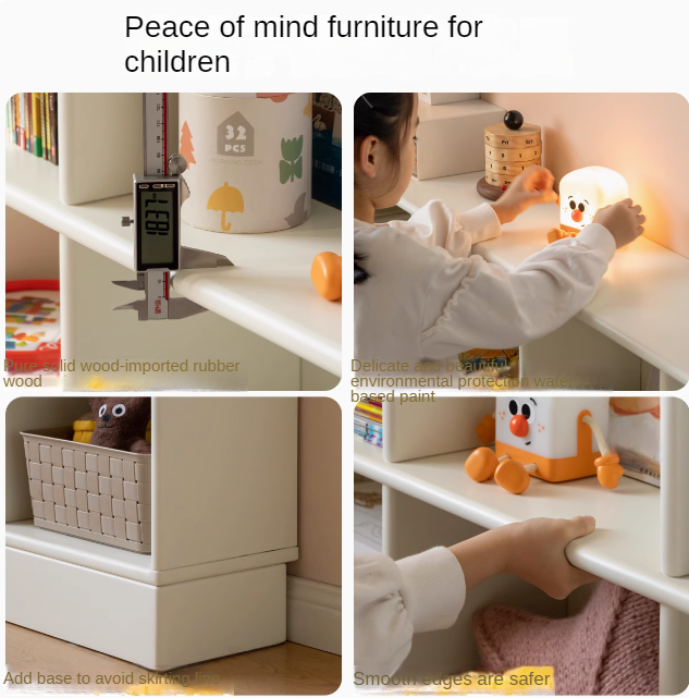 Rubber Solid Wood Cream Style Children's Free Сombination Bookshelf.