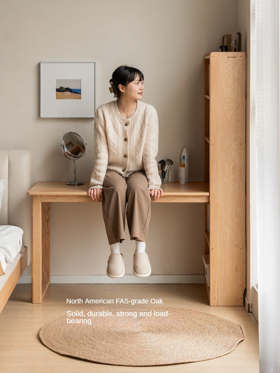 Oak Solid Wood Desk and Bookshelf Integrated Office Desk