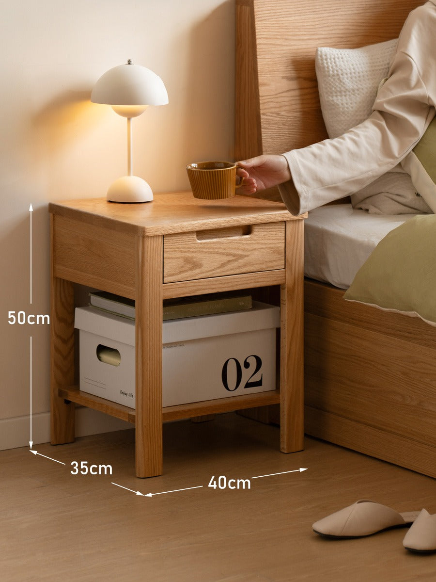 Oak, Beech Solid Wood, Solid RubberWood Nightstand.