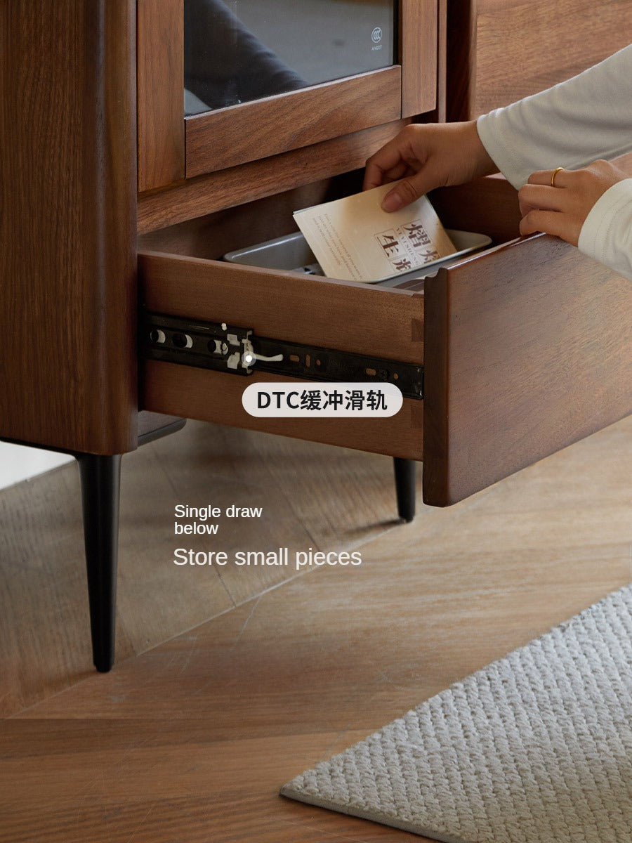 Black Walnut Solid Wood Rock Side Cabinet.