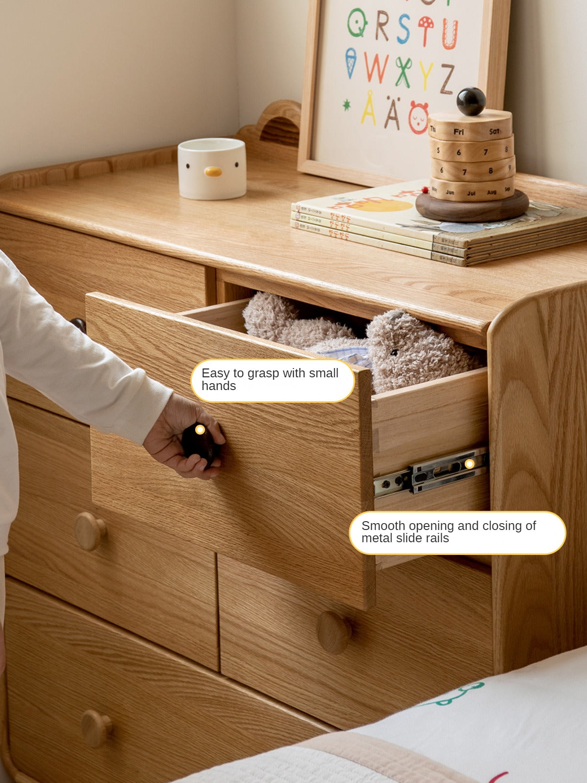 Oak Solid Wood Children's Drawer Cabinet