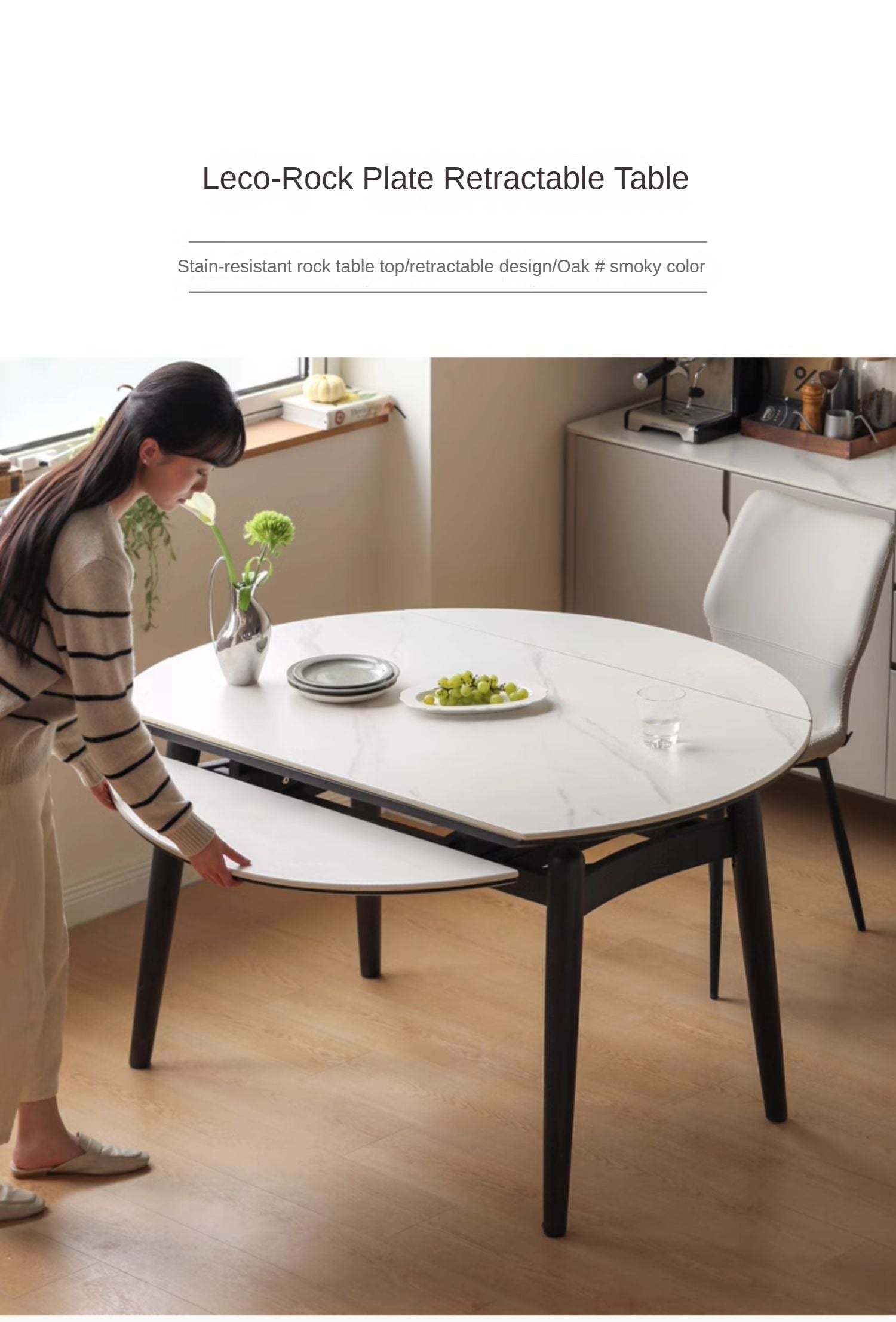 Oak Solid Wood Light Luxury Rock Retractable Dining Table