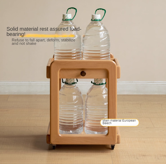 Beech, Rubber Solid Wood Children's Under-the-Table Mobile Modern Storage Rack