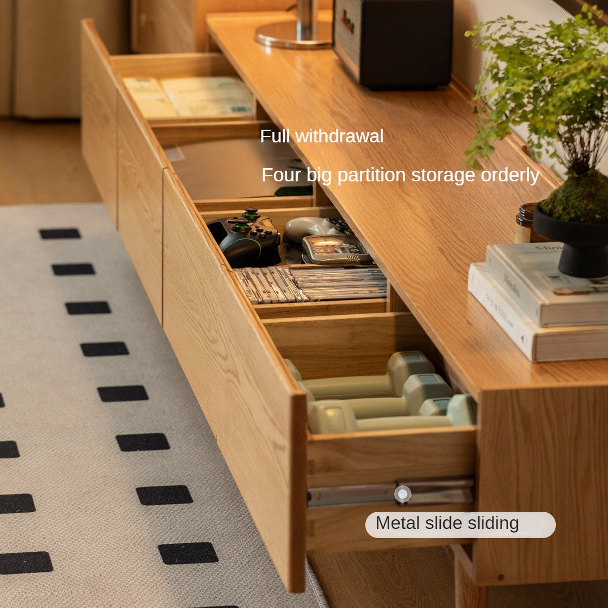 Oak Solid Wood Modern Locker Integrated TV Cabinet.