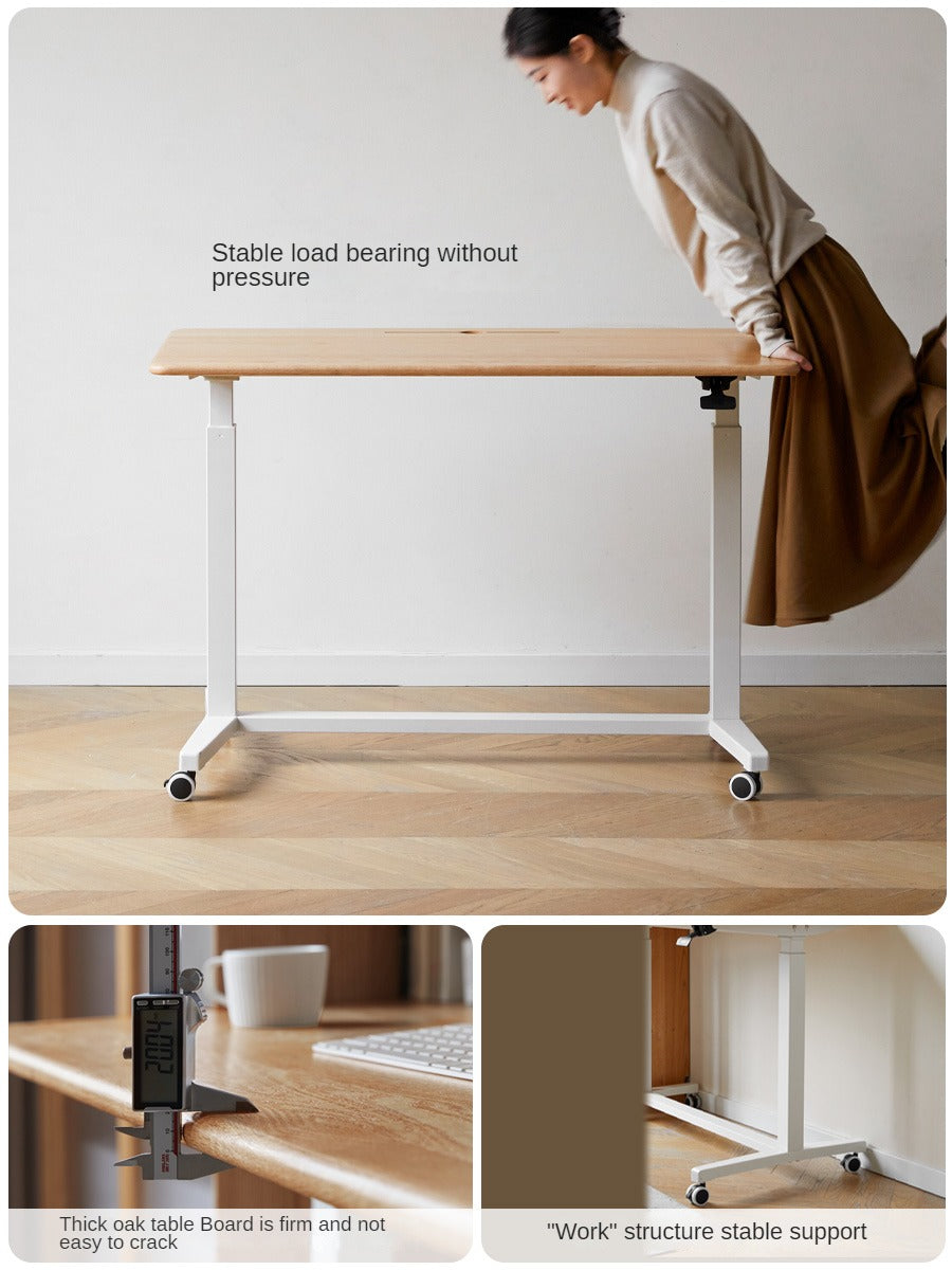 Oak, Rubberwood Solid Wood Standing Mobile Office Desk