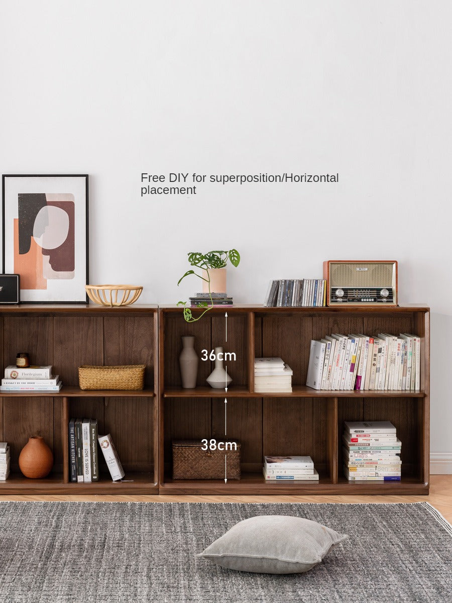 Black Walnut Solid Wood Floor-standing Low Bookcase Combination Bookshelf
