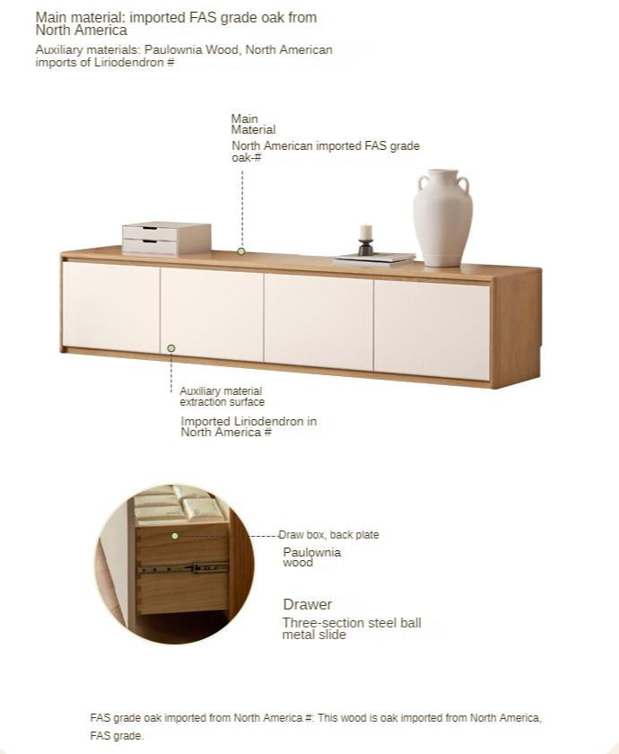 Beech, Oak Solid Wood Modern White Integrated Log Floor TV Cabinet.