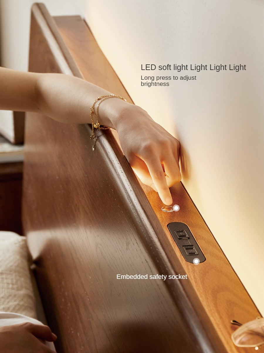 Oak, Rubberwood Solid Wood, Multifunctional Storage Box Bed