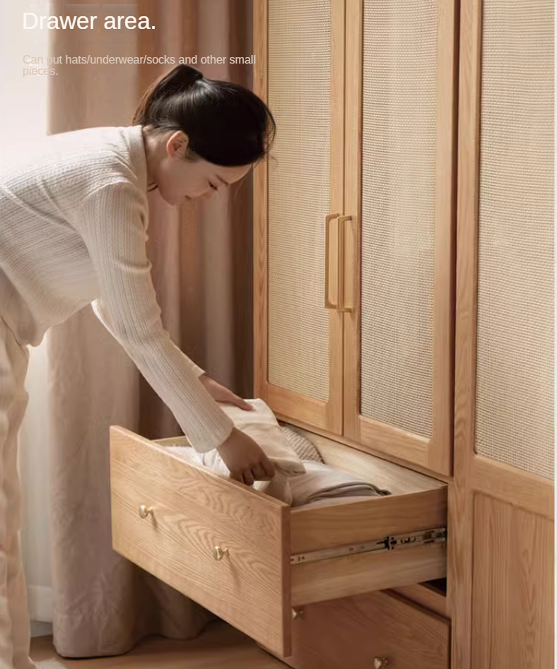 Oak Solid Wood Free Combination Wardrobe Rattan Door.
