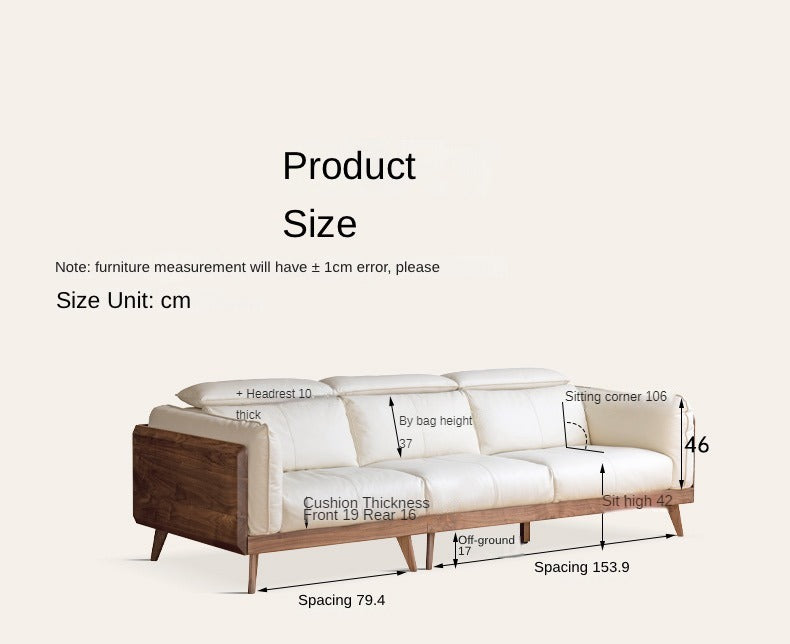 Black Walnut, Ash Solid Wood Genuine Leather Down Sofa.