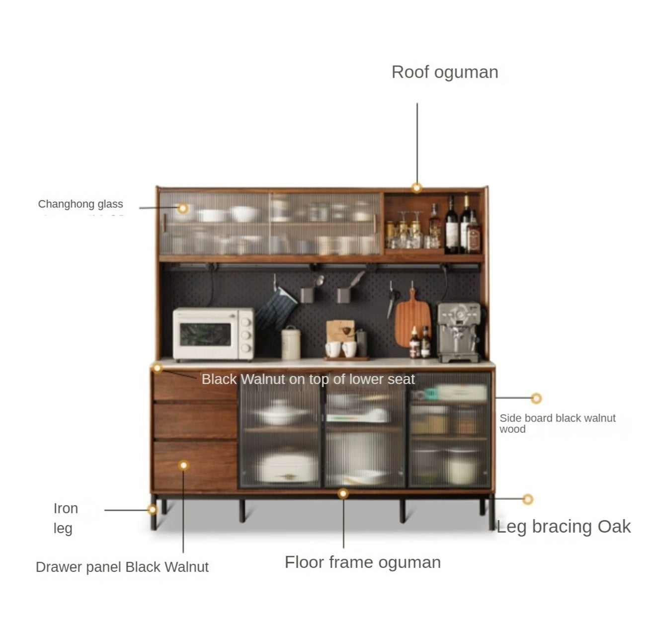 Black Walnut Solid Wood, Sandalwood Rock Sideboard Buffet Cabinet