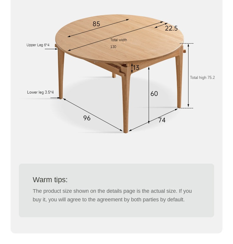 Solid Rubberwood, Oak Solid Wood Folding Round Retractable Dining Table