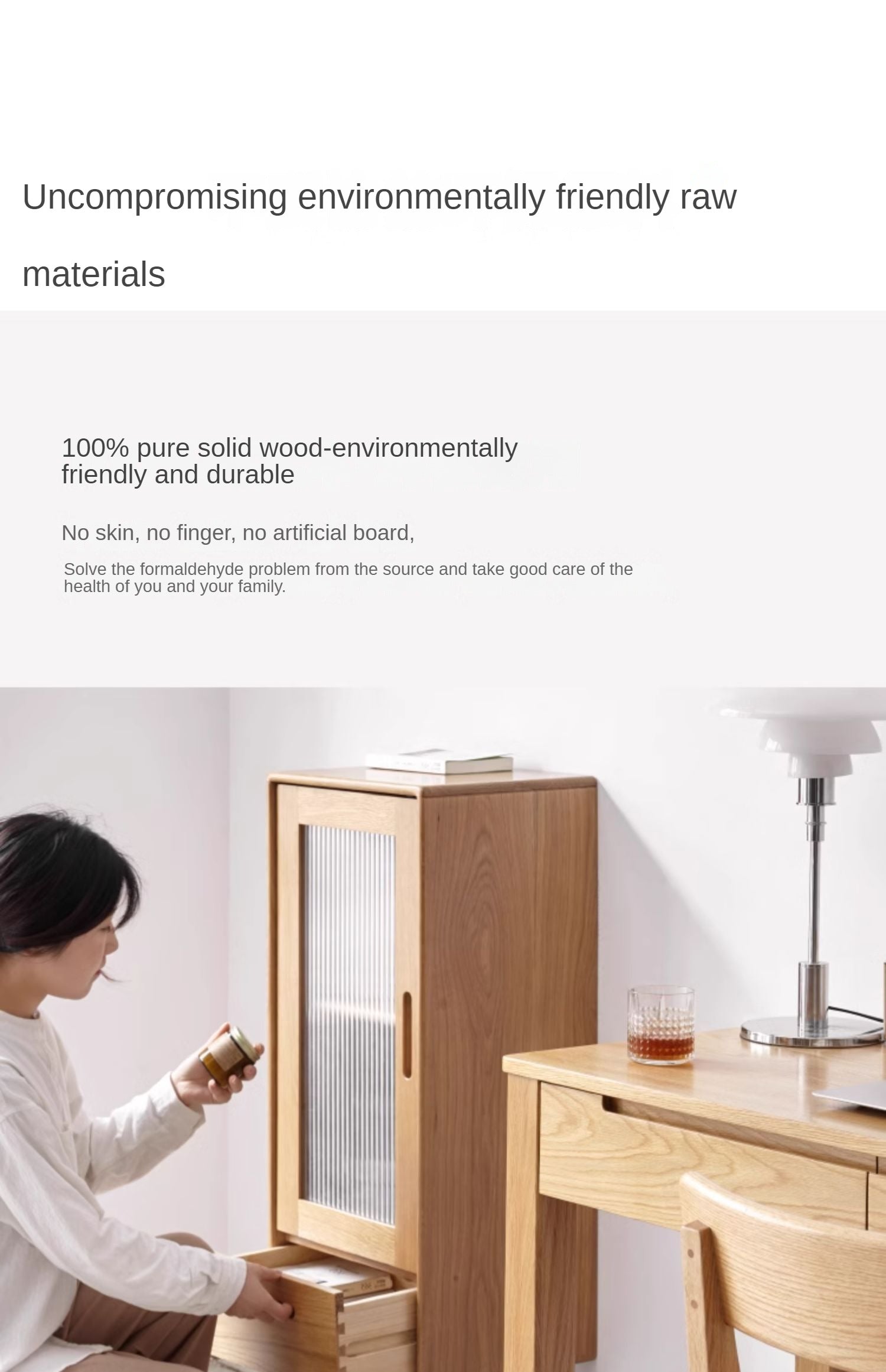 Oak Solid Wood TV High Side Cabinet Glass Door