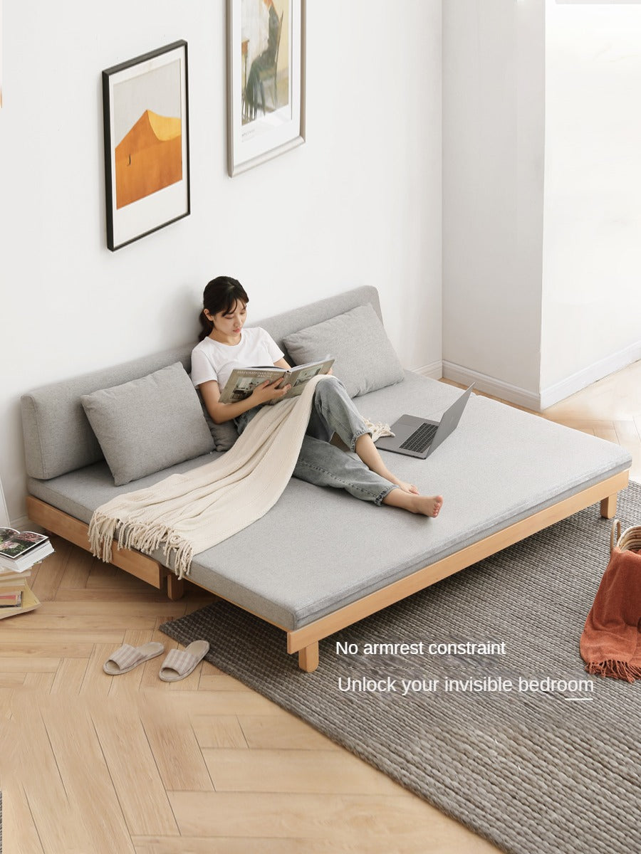 European Beech Solid Wood Sofa Bed Retractable Folding Bbed.
