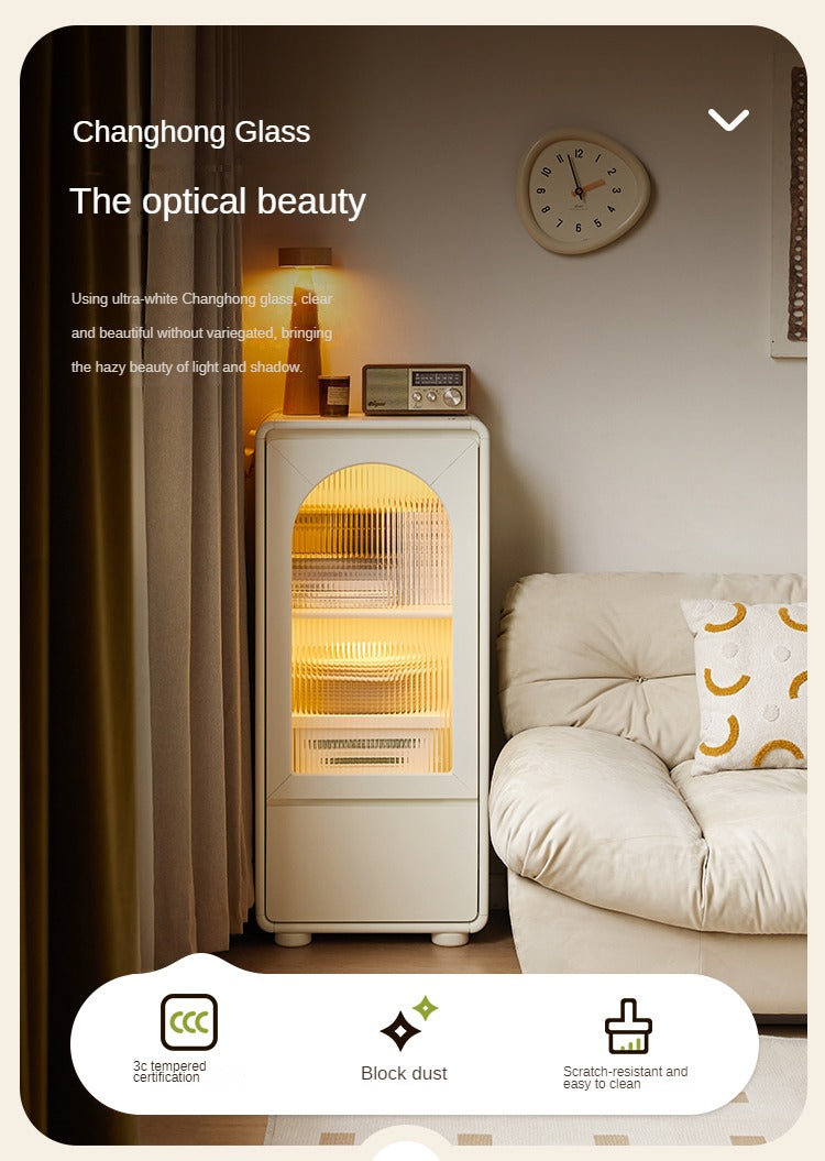 Poplar Solid Wood White Cream Style Floor Side Cabinet