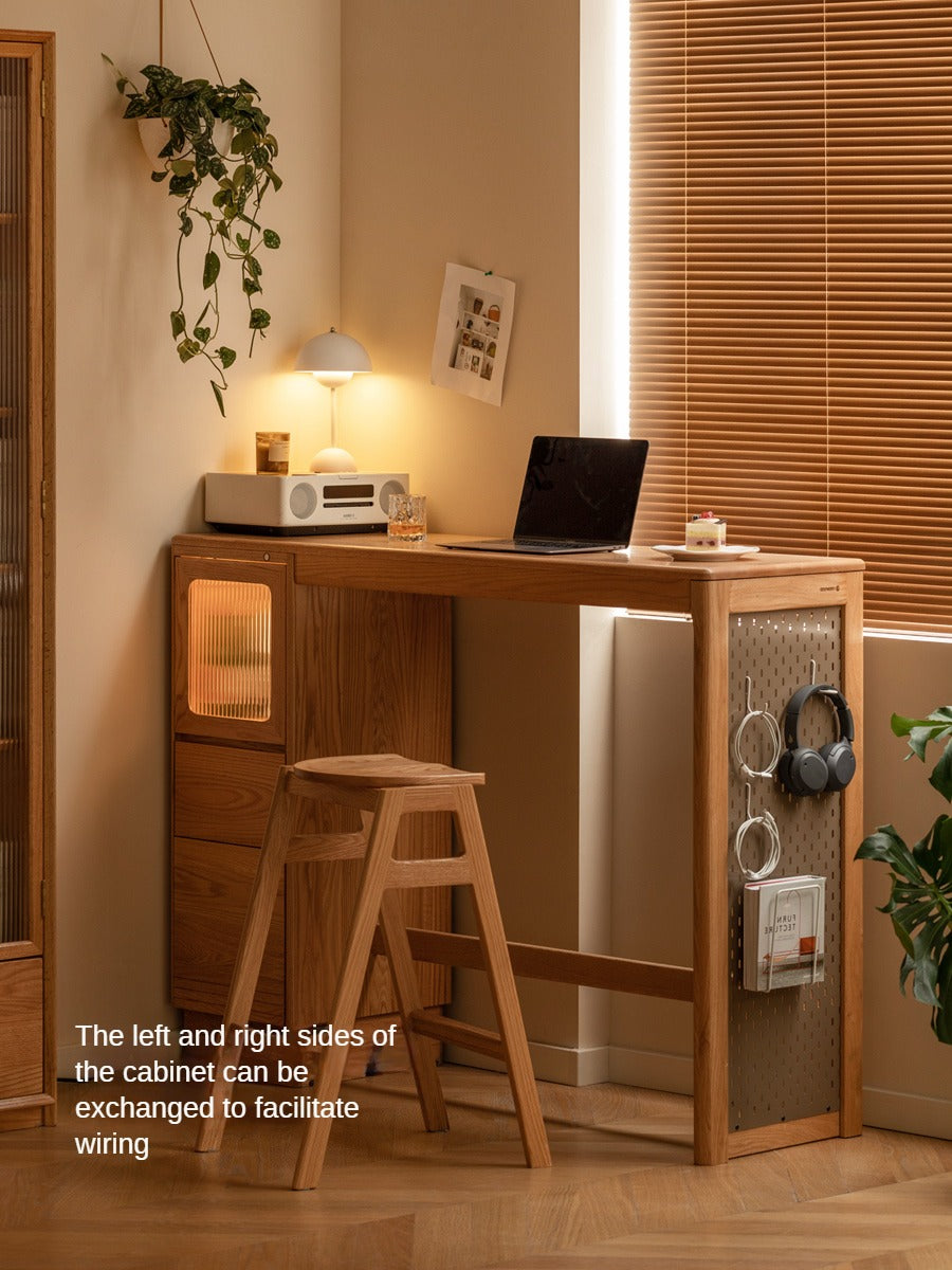 Oak Solid Wood Bar Cabinet Partition Cabinet High Foot Table