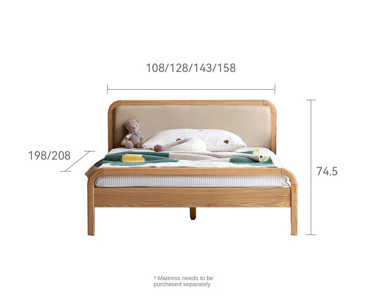 Oak solid wood children's bed with organic leather<