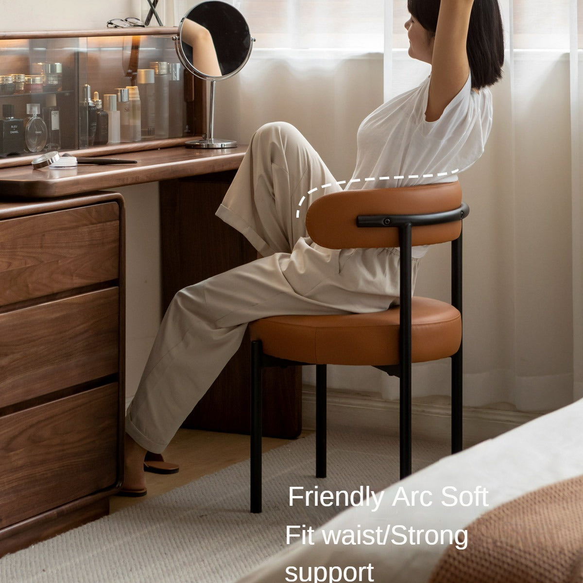 Fabric, Organic Leather Dressing Cream Style Makeup Stool